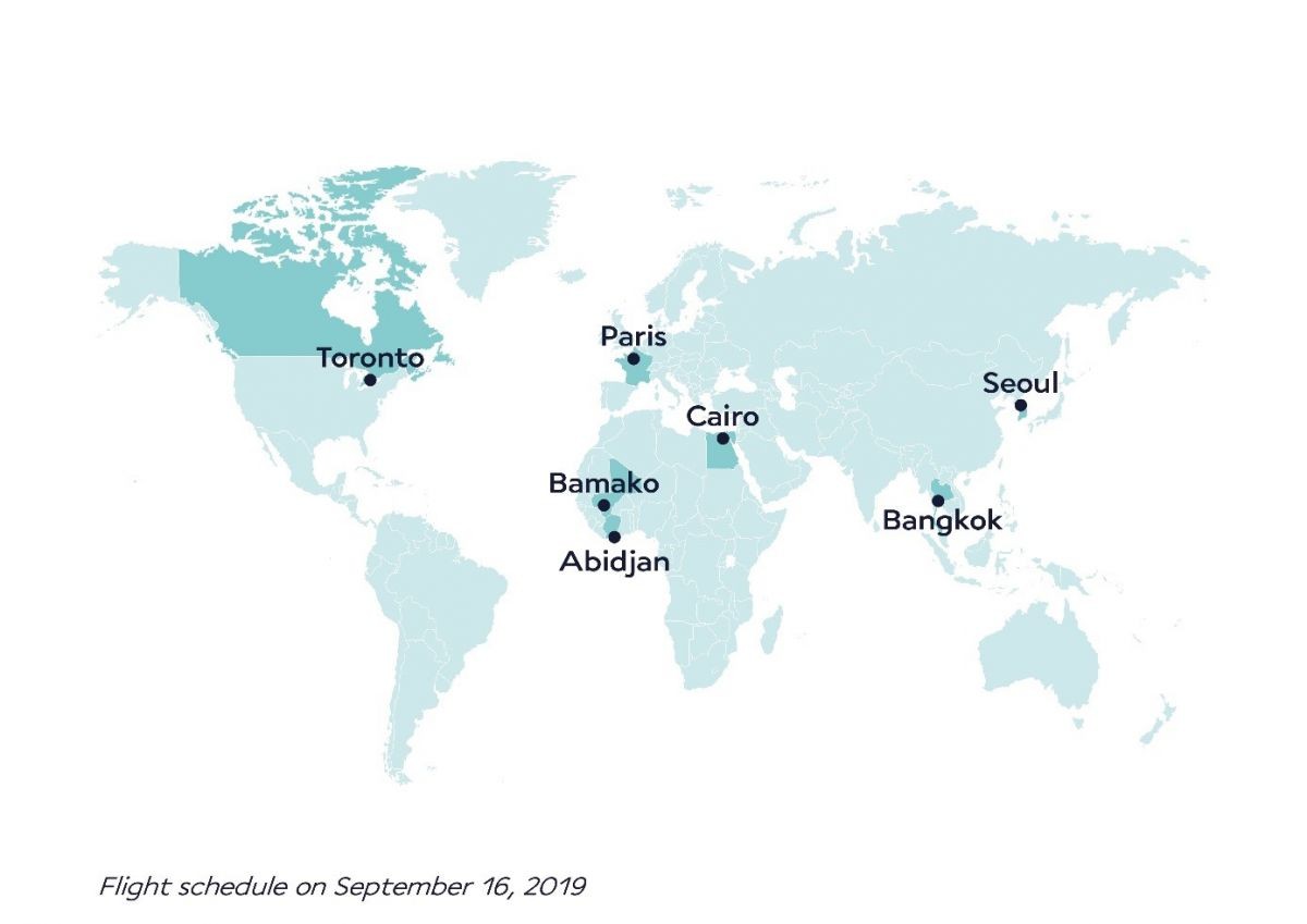 Carte les destinations de l’Airbus A350