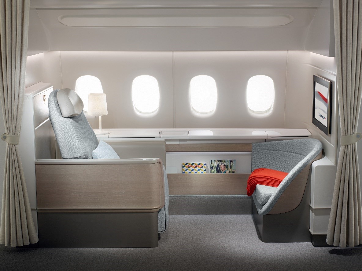 Photo de la cabine première classe du Boeing 777-300